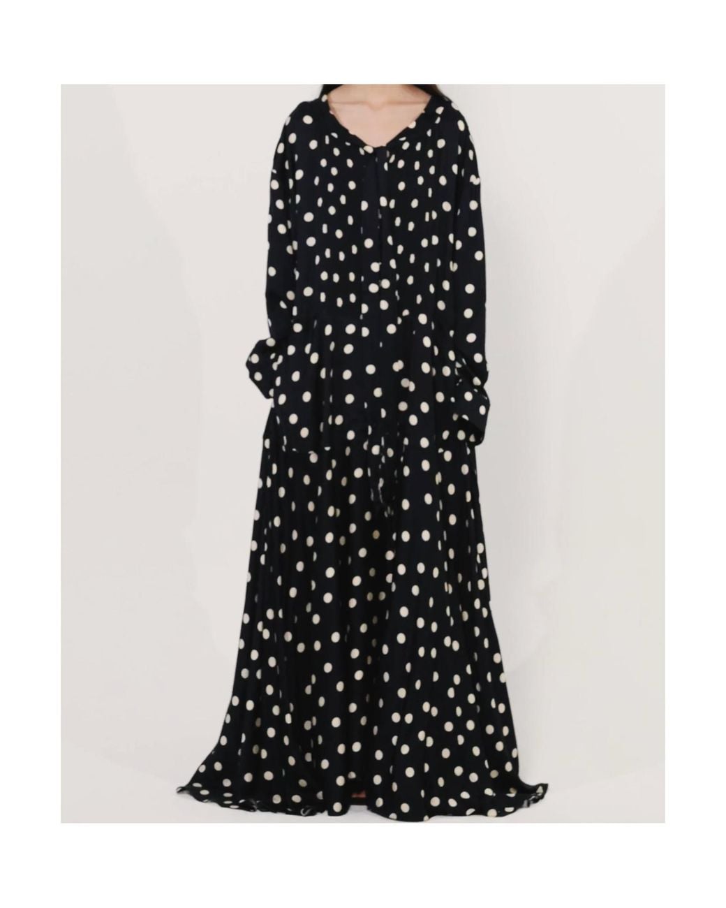 Stella McCartney Black Polka-Dot Drop-Shoulder Maxi Dress