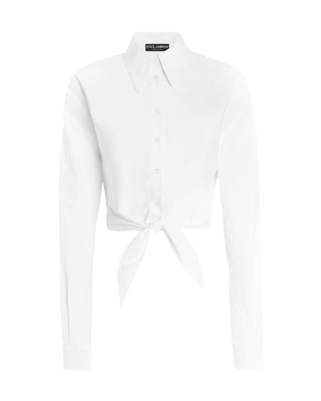 Dolce & Gabbana White Front Tie Detailed Poplin Shirt