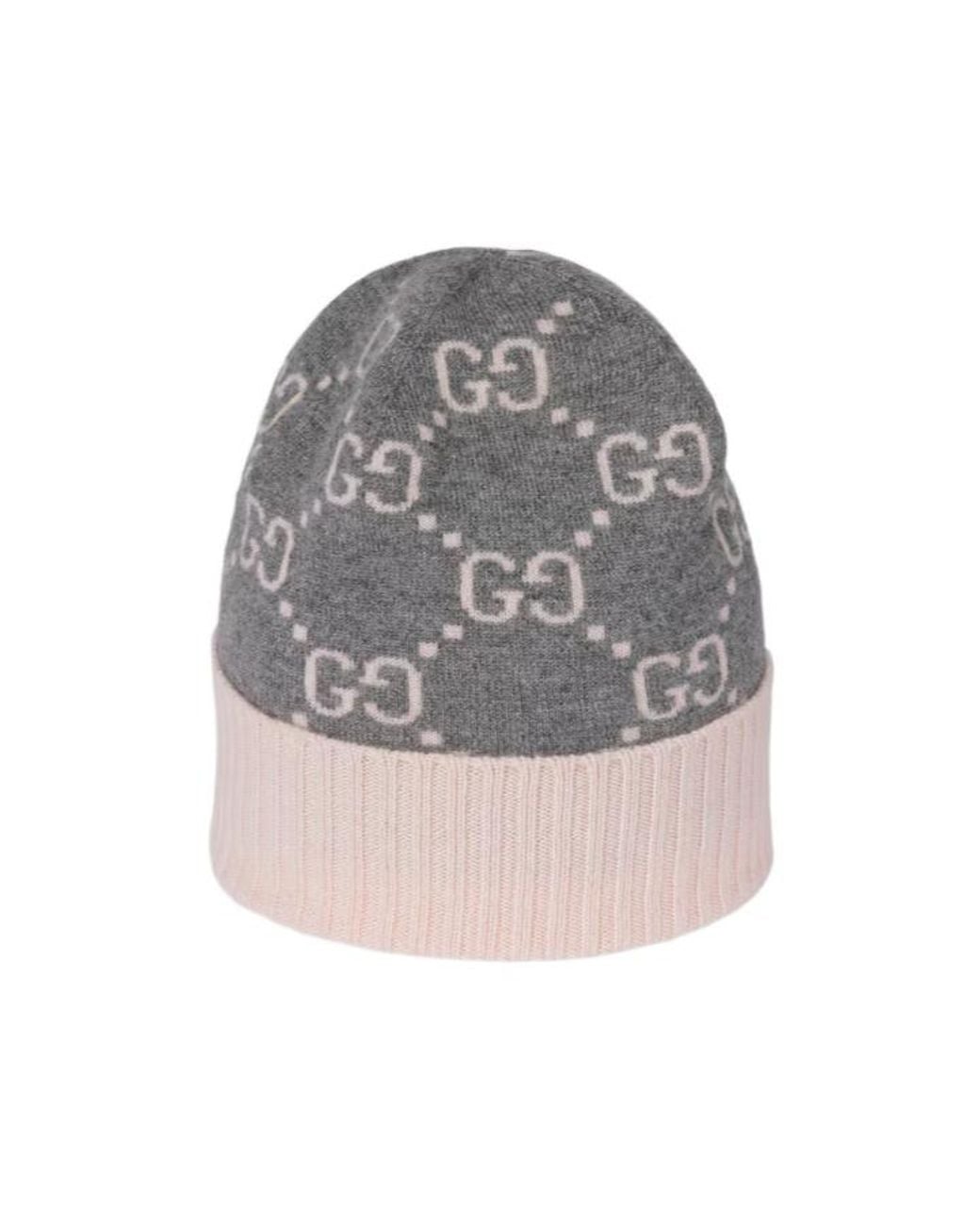 Gucci Gray Logo Intarsia Knit Beanie