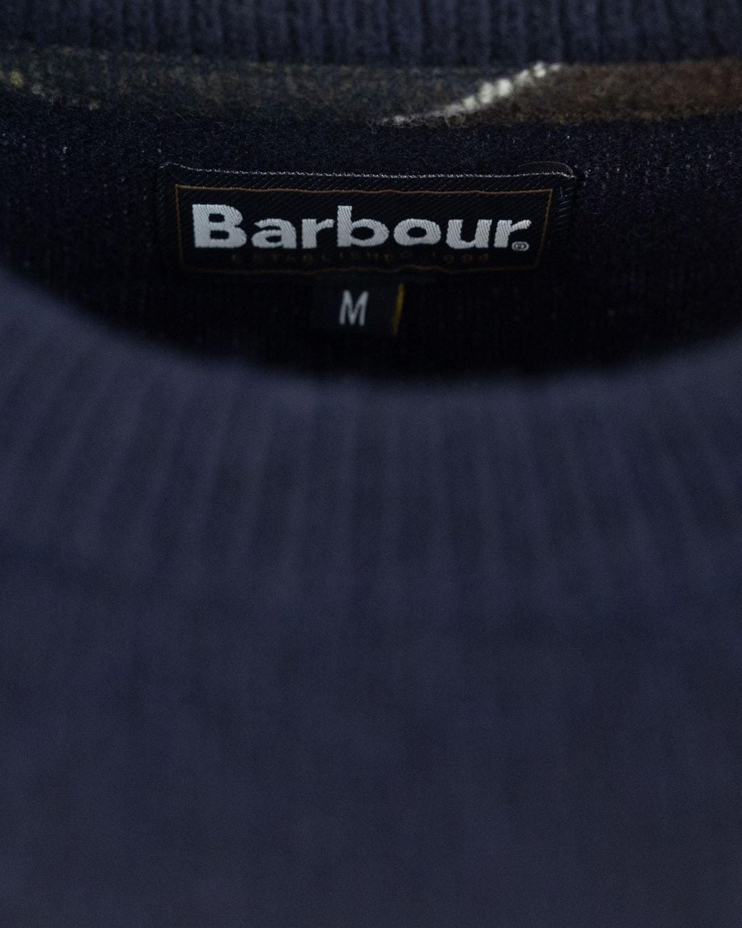 Barbour Blue Checked-Panel Crewneck Jumper for men