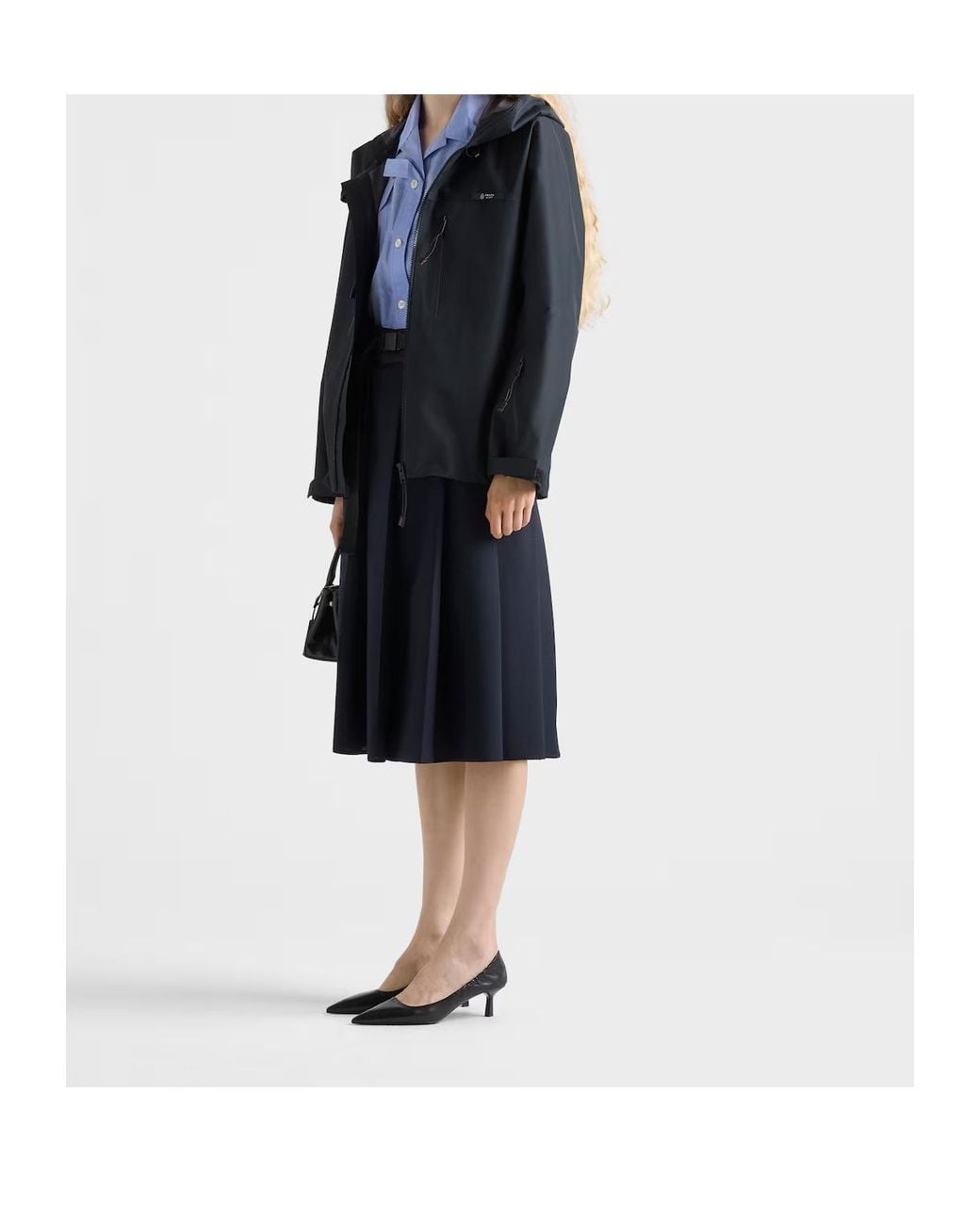 Prada Blue Pleated Belted Midi Skirt