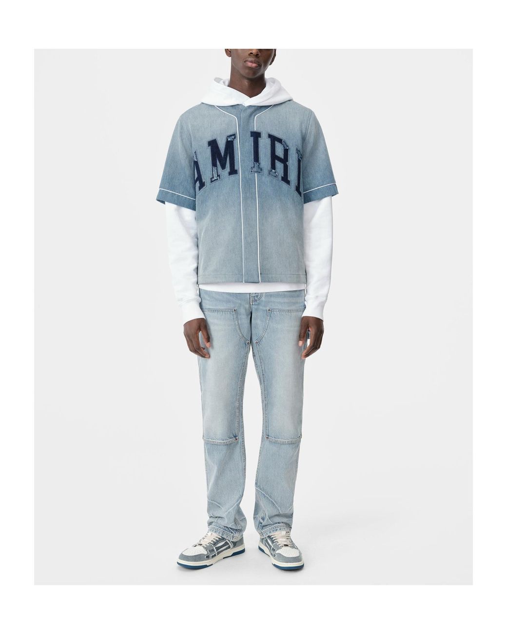 Amiri Blue Logo Printed Denim Shirt for men