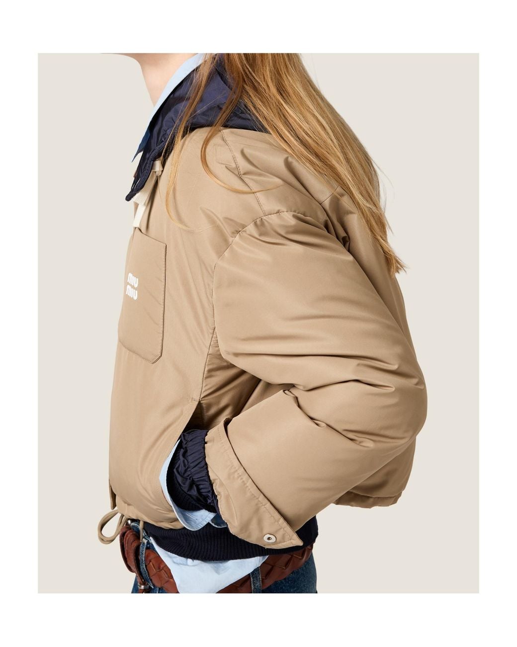 Miu Miu Natural Technical Pongé Down Hoodie Jacket