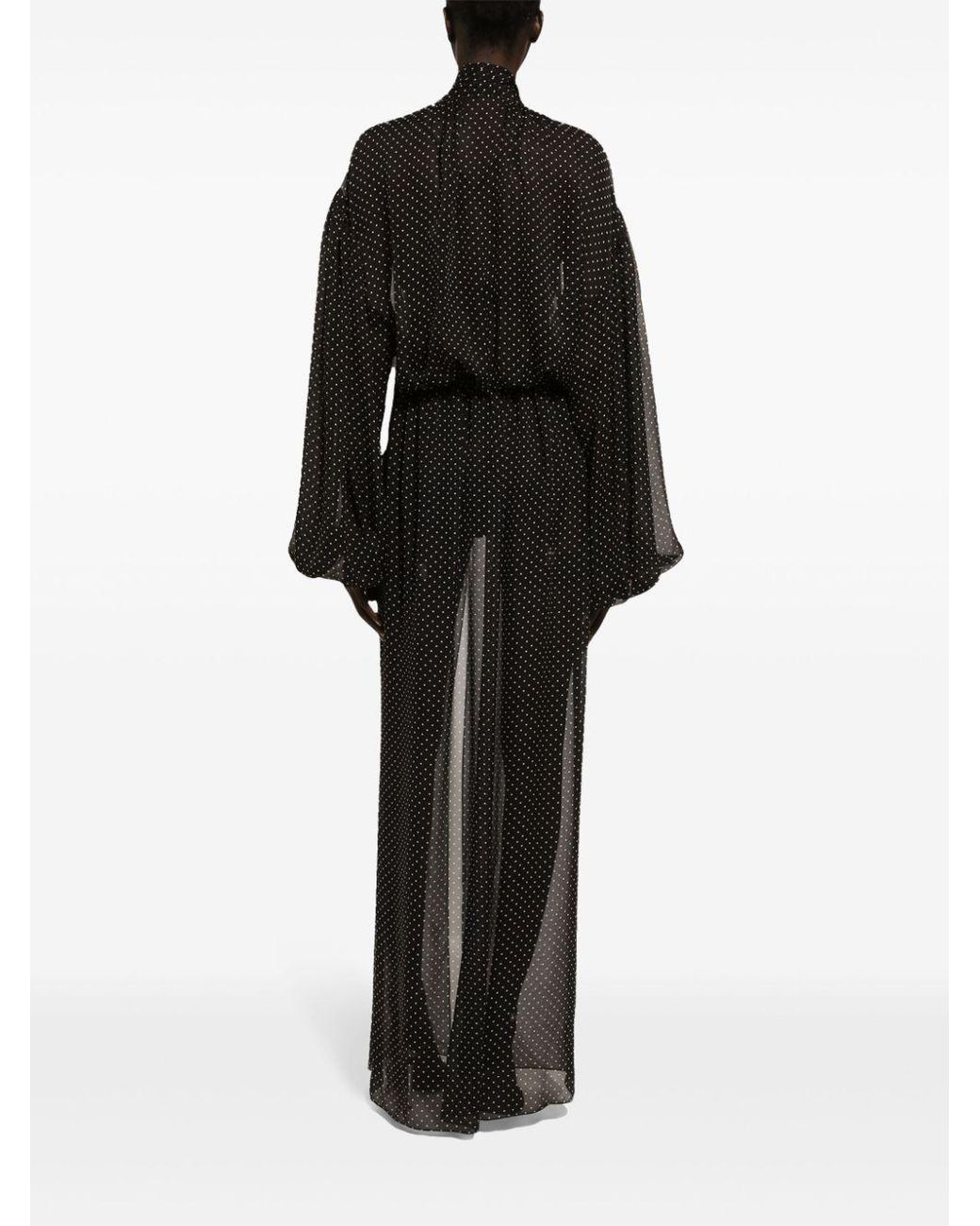 Dolce & Gabbana Black Polka-Dot Print Maxi Dress