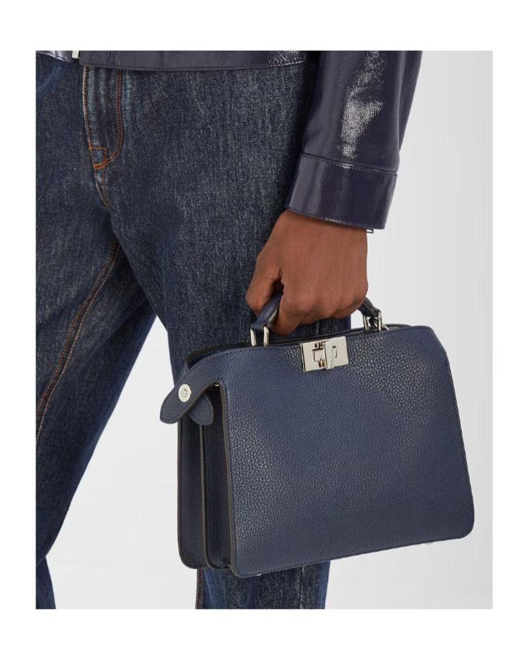 Fendi Blue Peekaboo Iseeu Small Dark Leather Bag for men