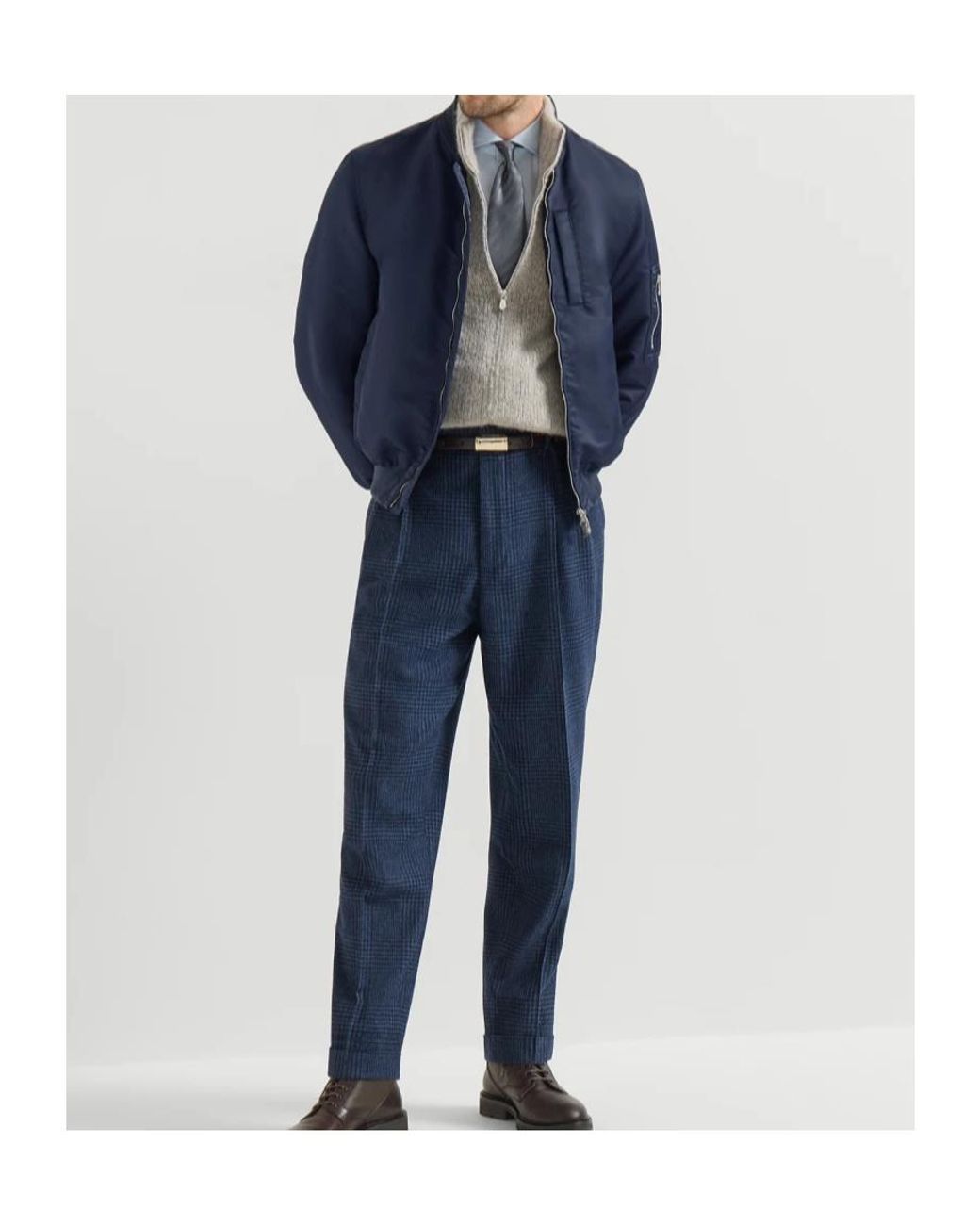 Brunello Cucinelli Gray Long-Sleeved Zip-Up Cardigan for men