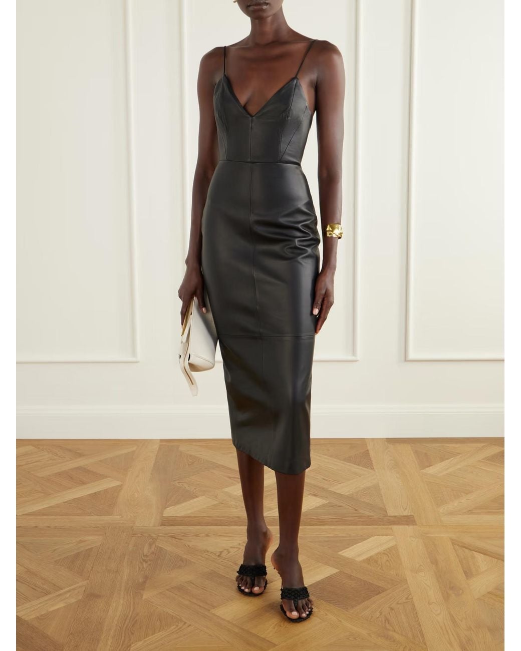 Alex Perry Black Leather Midi Dress