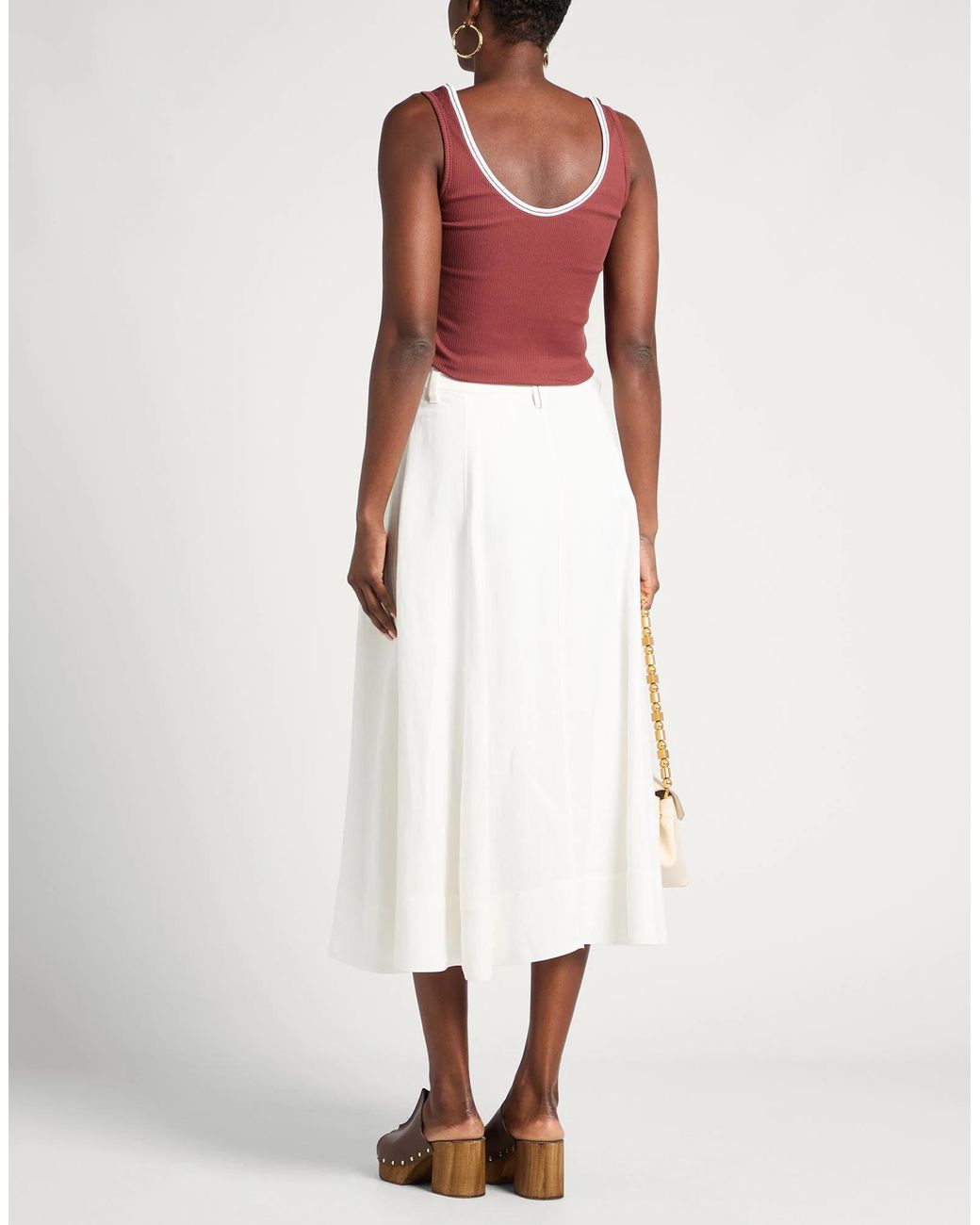 Brunello Cucinelli White Solid-Colored A-Line Skirt