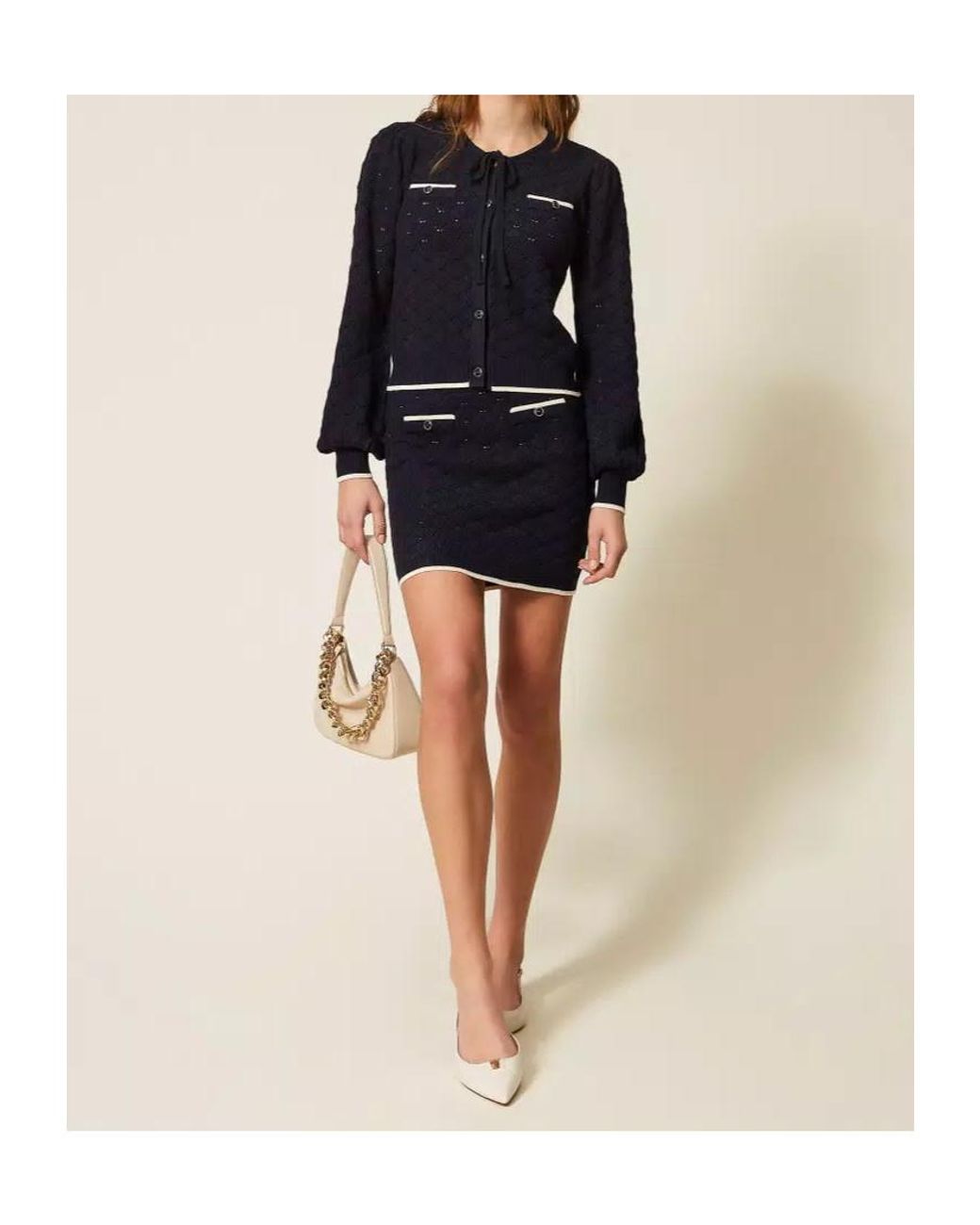 Twinset Blue Bow-Embellished Knitwear