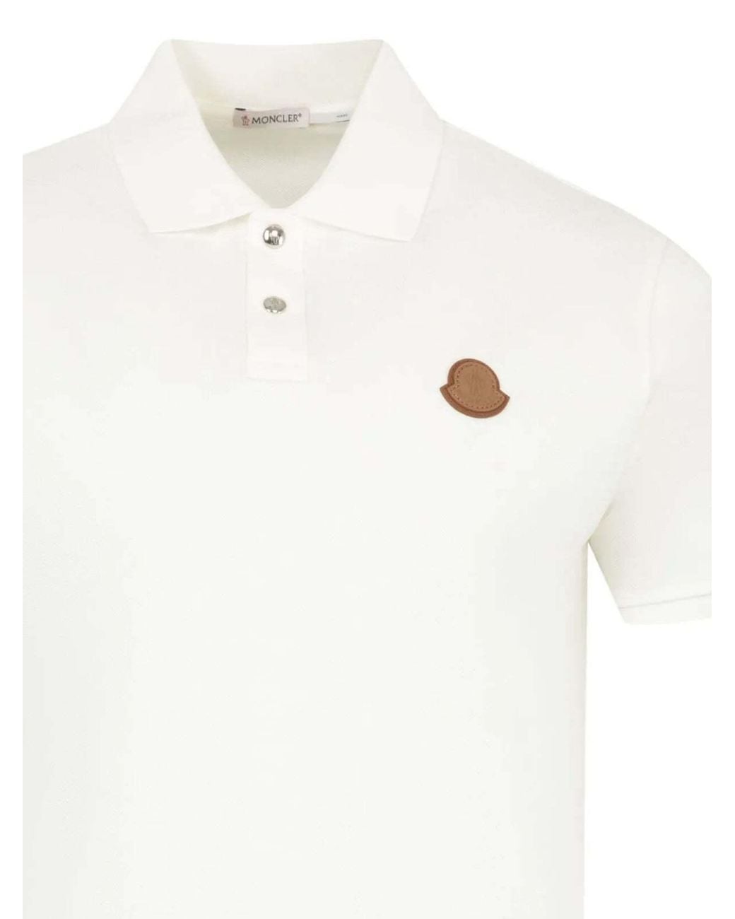 Moncler White Logo Patch Piqué Polo Shirt for men