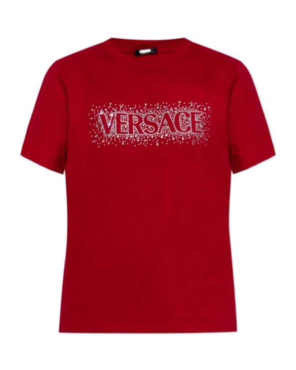 Versace Red Logo-Embellished Crewneck T-Shirt