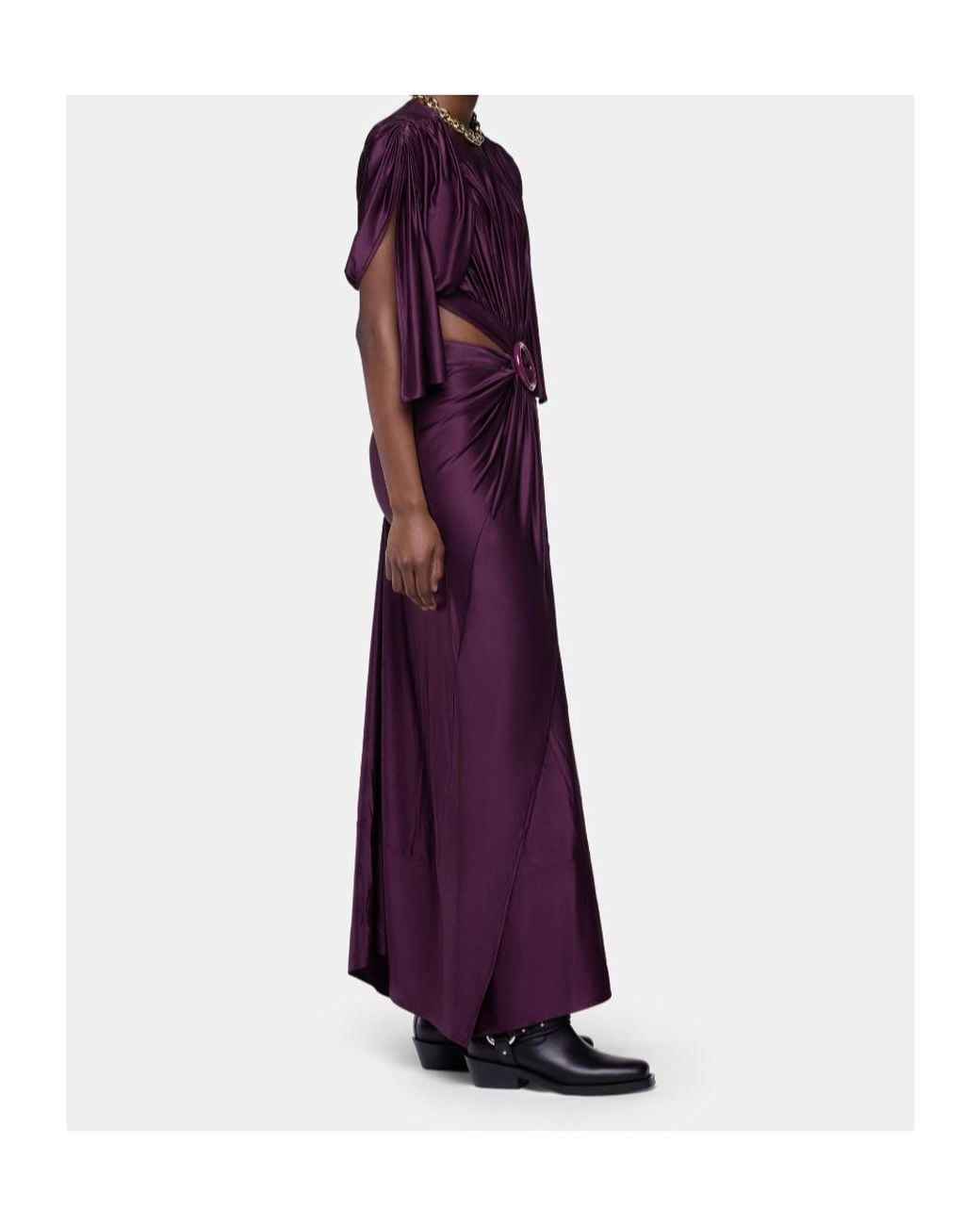 Rabanne Purple Rabanne Ring-Detailed Ruched Maxi Dress