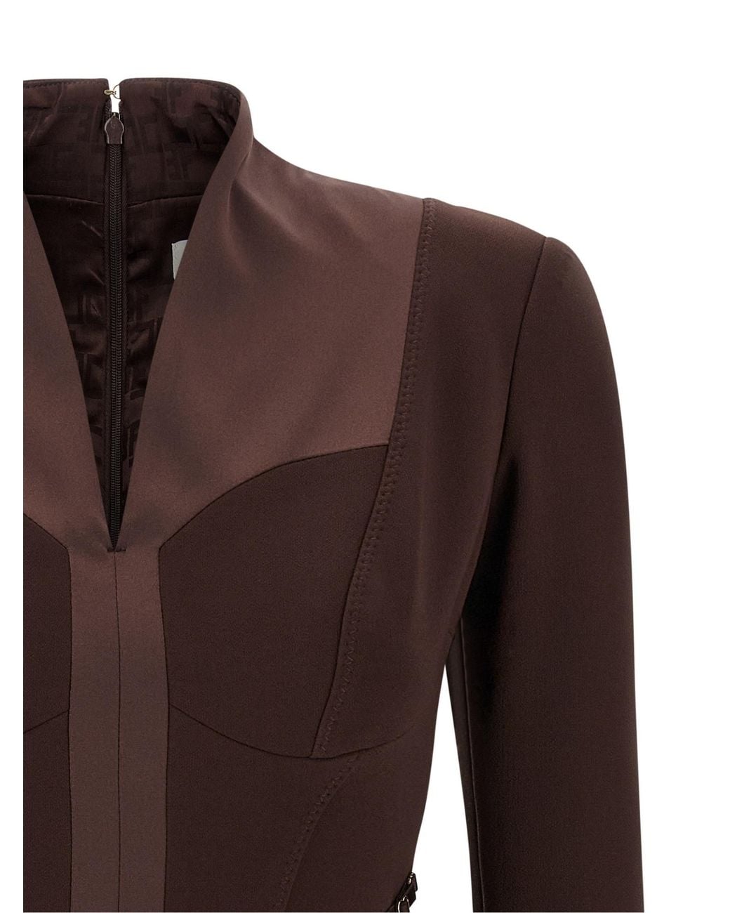 Elisabetta Franchi Brown Logo Plaque Mini Dress