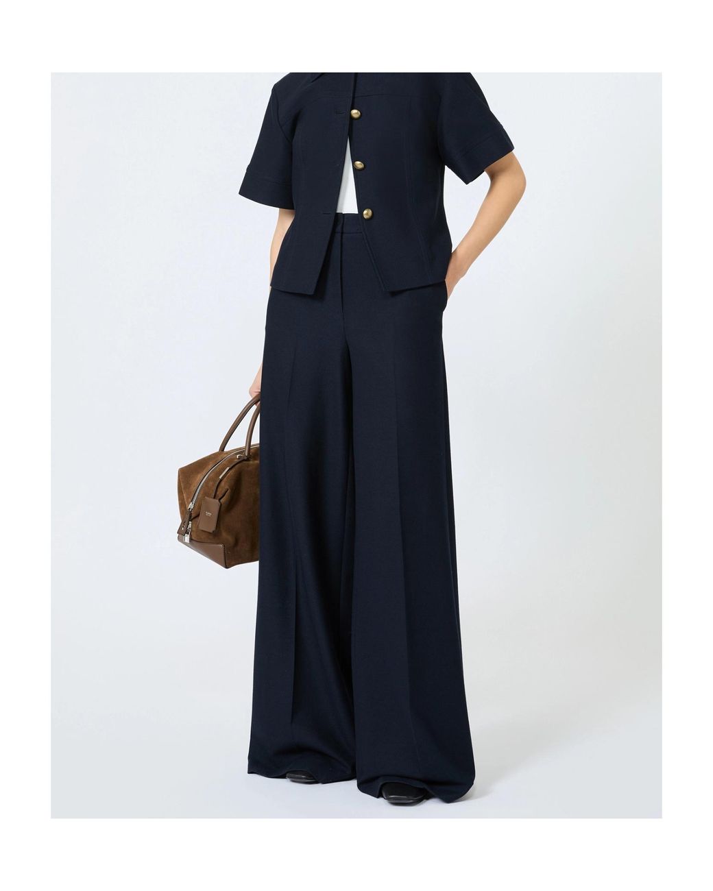 Max Mara Blue Pinza Wide-Leg Palazzo Pants