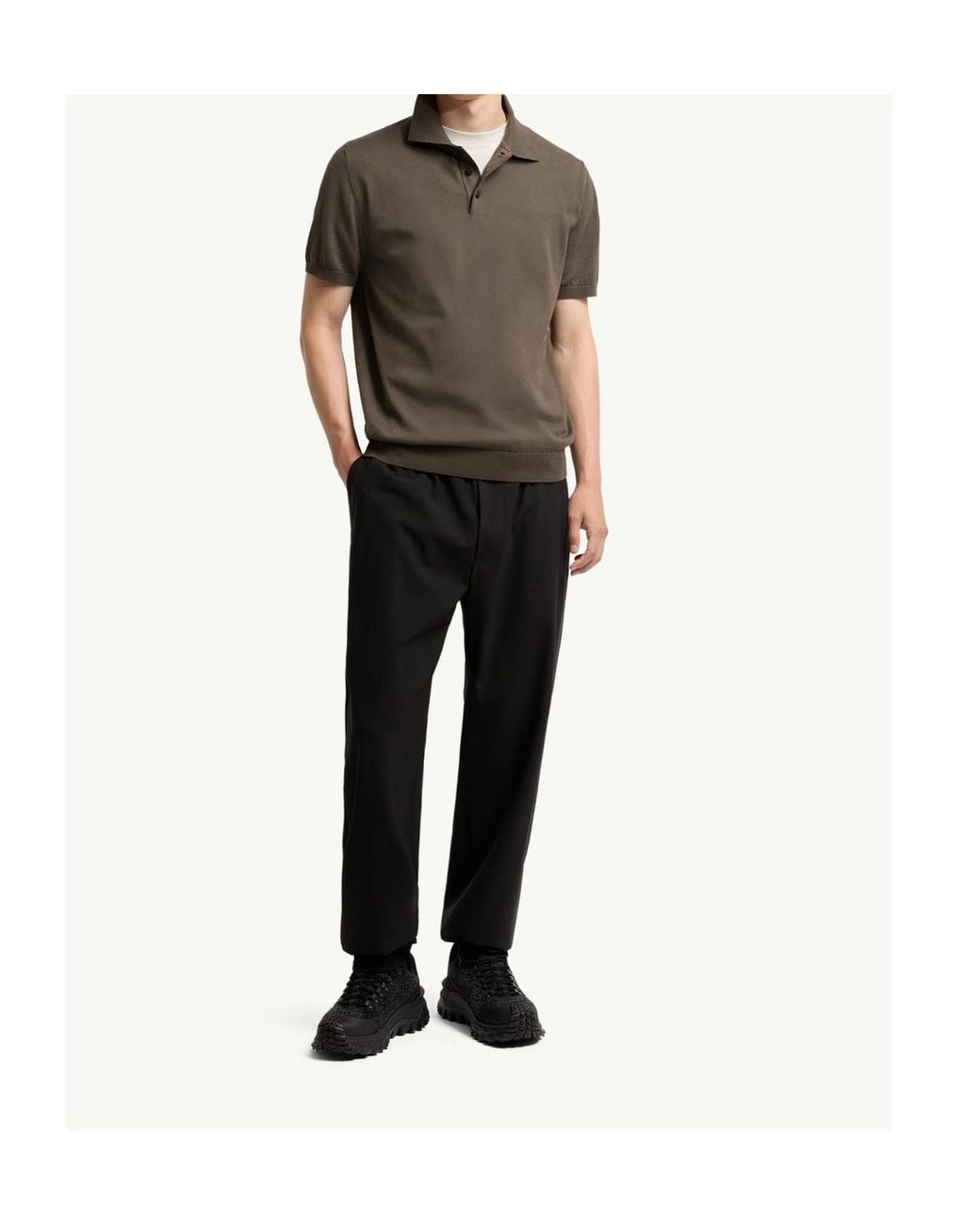 Moncler Brown Logo Cotton Knit Polo for men