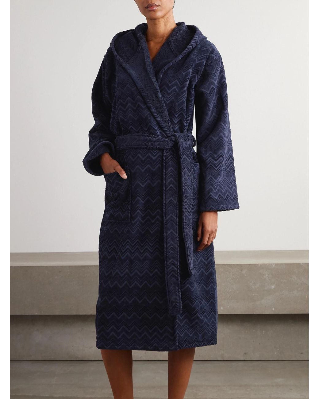 Missoni Blue Belted Striped Cotton-Terry Robe