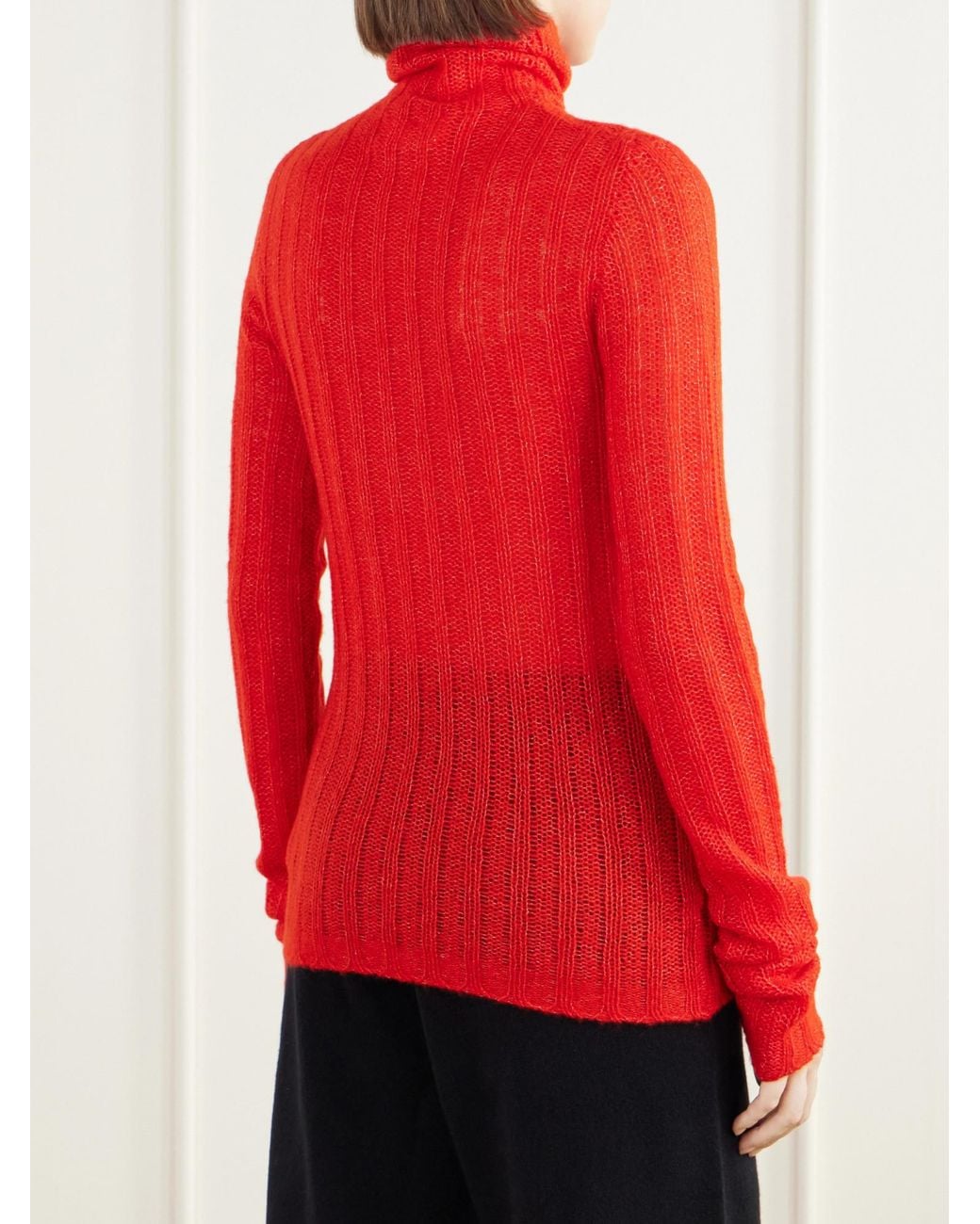 Lisa Yang Red Ribbed Cashmere And Silk-Blend Turtleneck Sweater