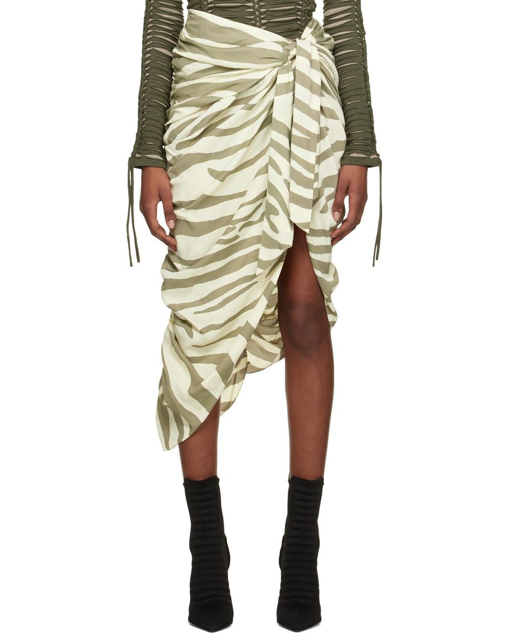 Balmain White Zebra-Print Midi Skirt