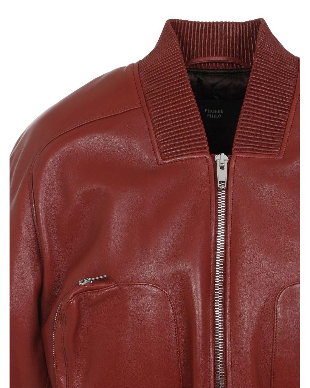 Phoebe Philo Red Zip-Front Leather Bomber Jacket