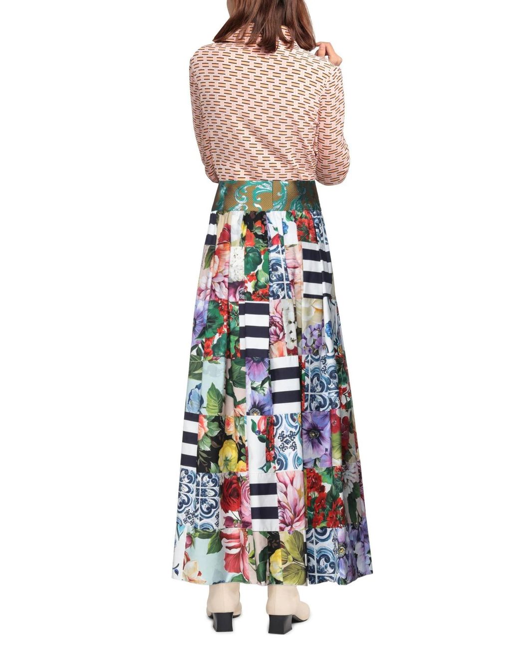 Dolce & Gabbana White Floral Pleated Skirt