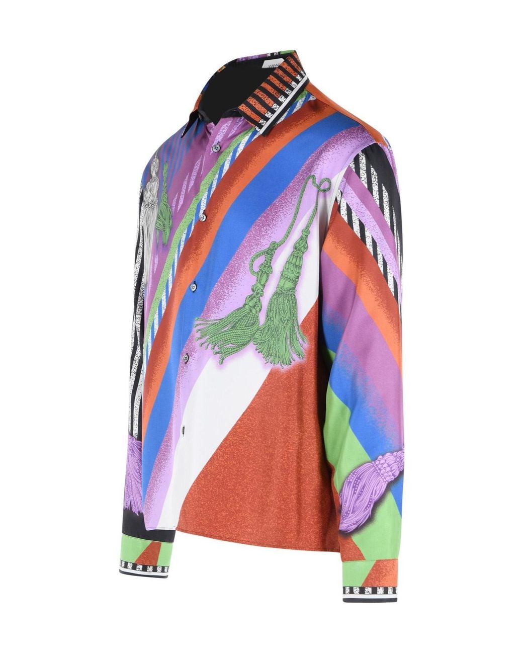 Versace Blue Tassel Printed Long-Sleeve Shirt for men