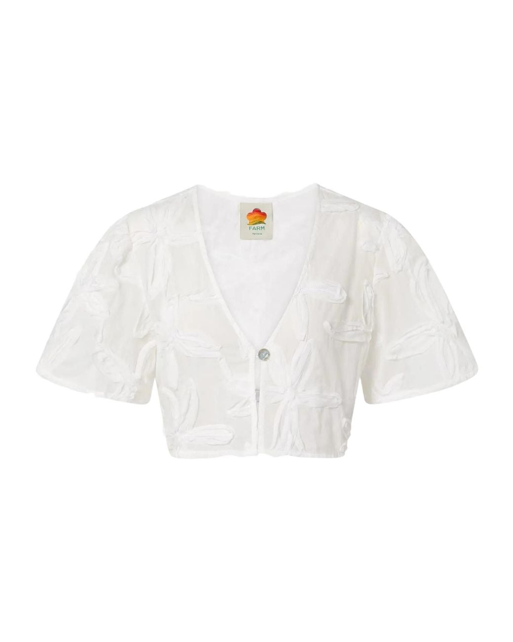 Farm Rio White Embroidered Cropped Blouse