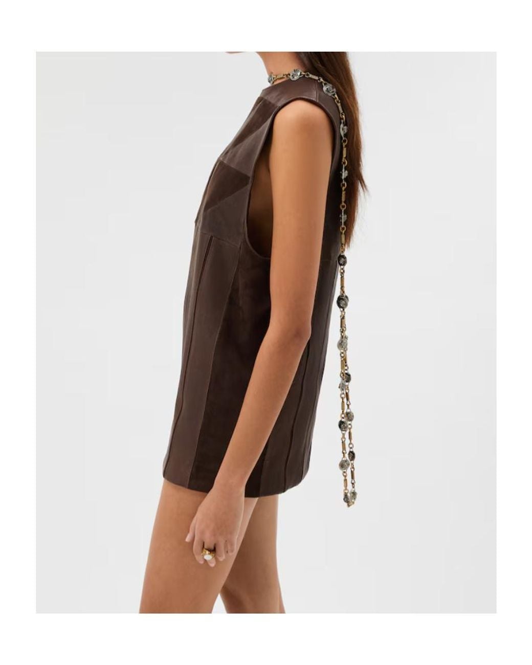 Versace Brown Panelled Sleeveless Mini Dress