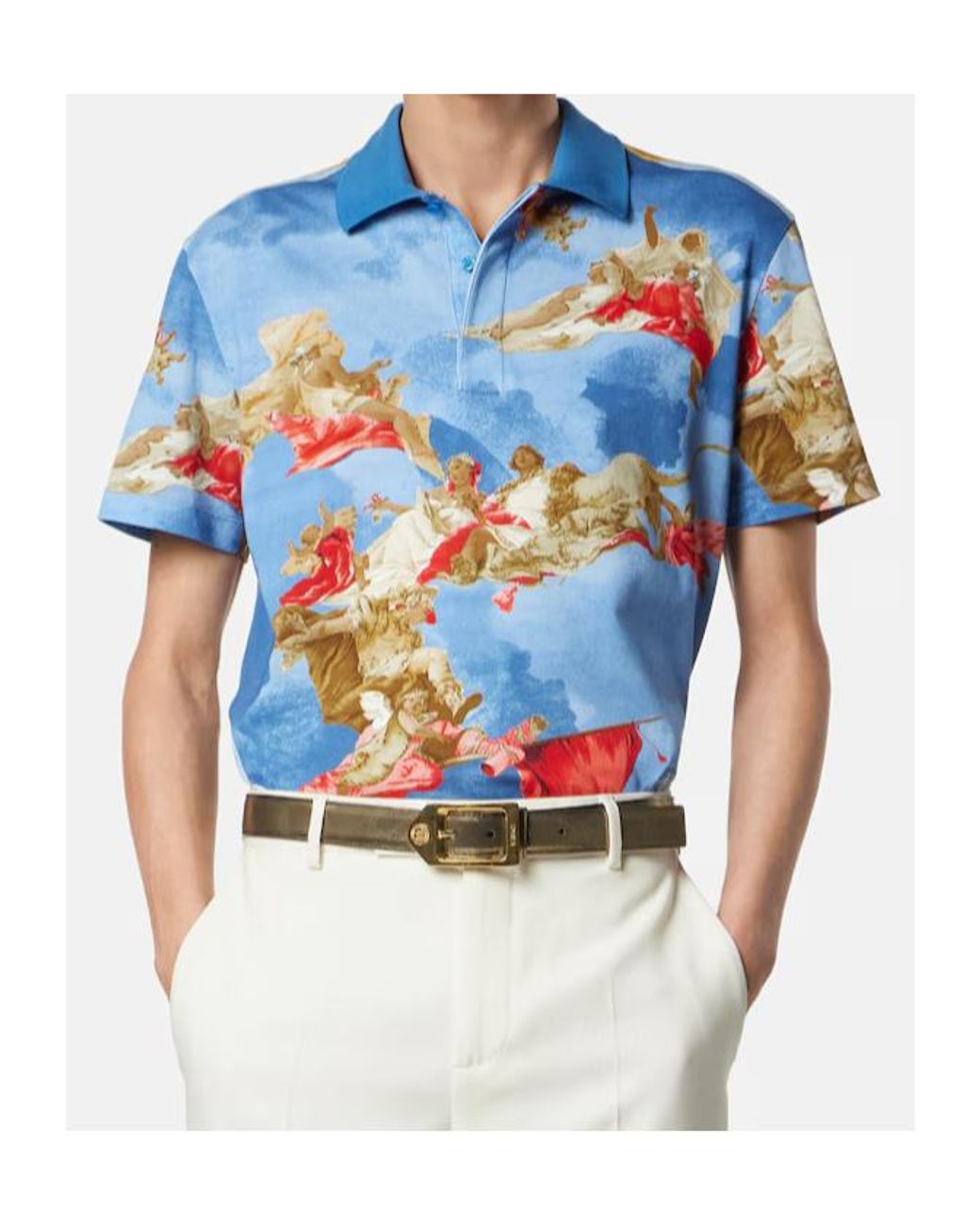 Versace Blue Pattern-Printed Polo Shirt for men