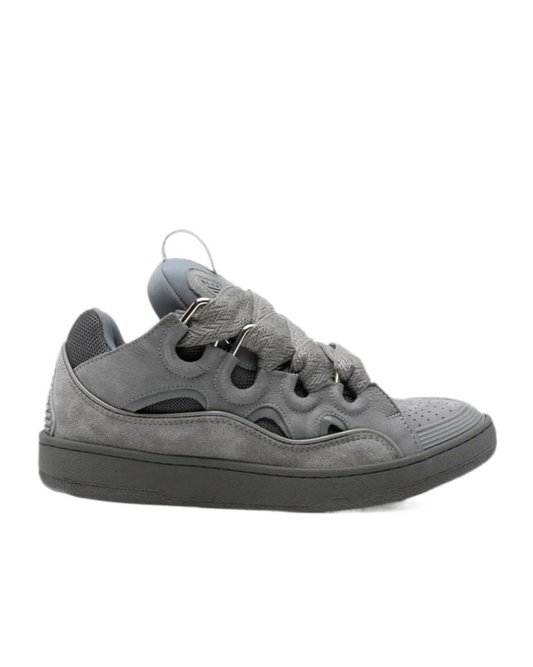 Lanvin Gray Wavy-Edge Lace Low-Top Sneakers for men