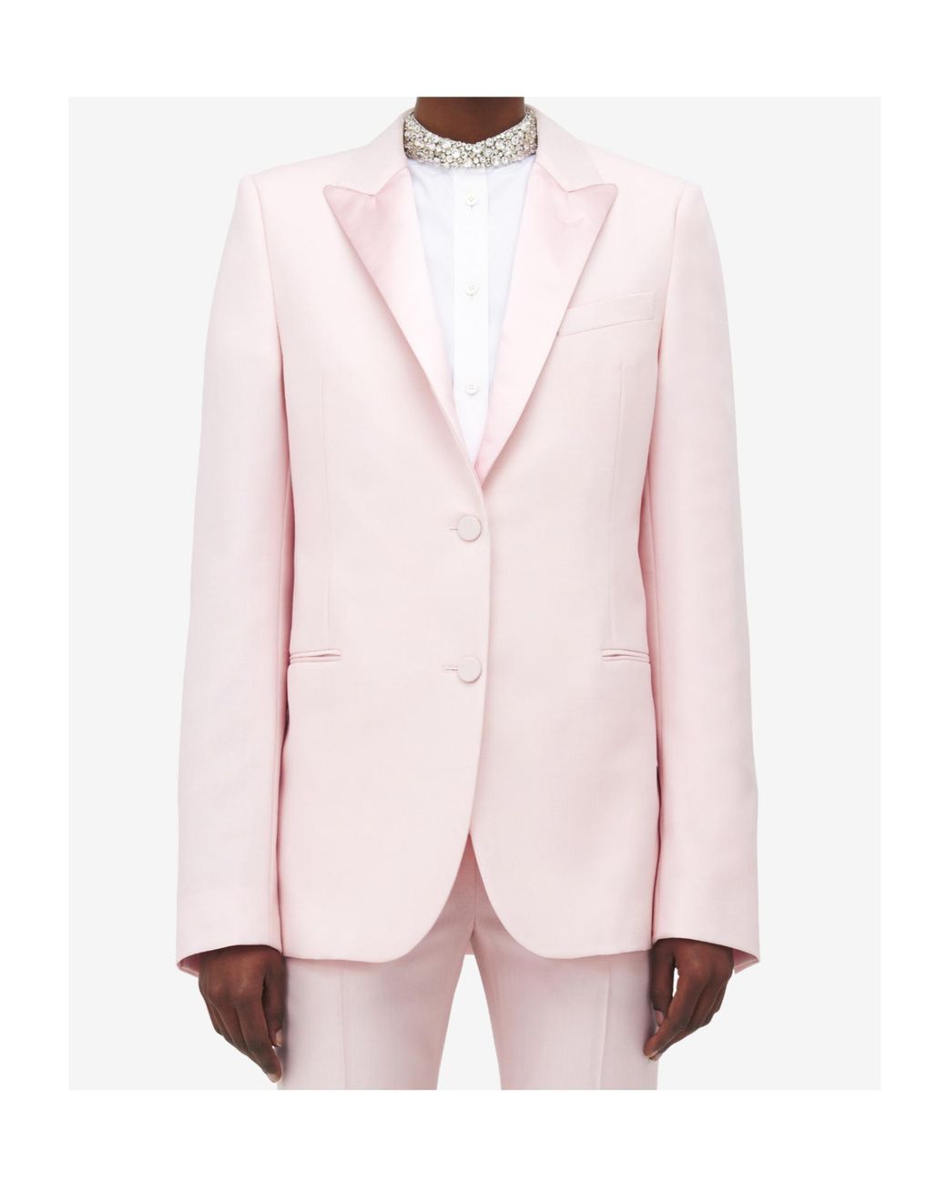 McQueen Pink Wool Ruffle Asymmetric Blazer