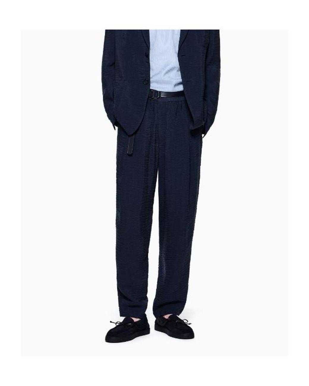 Giorgio Armani Blue Crinkled Relaxed Pants for men