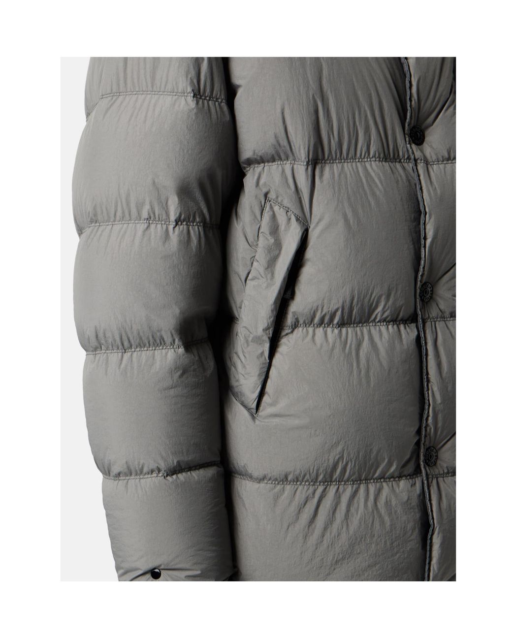 Stone Island Gray Quilted Hooded Down Jacket With Angular Flap Pockets for men