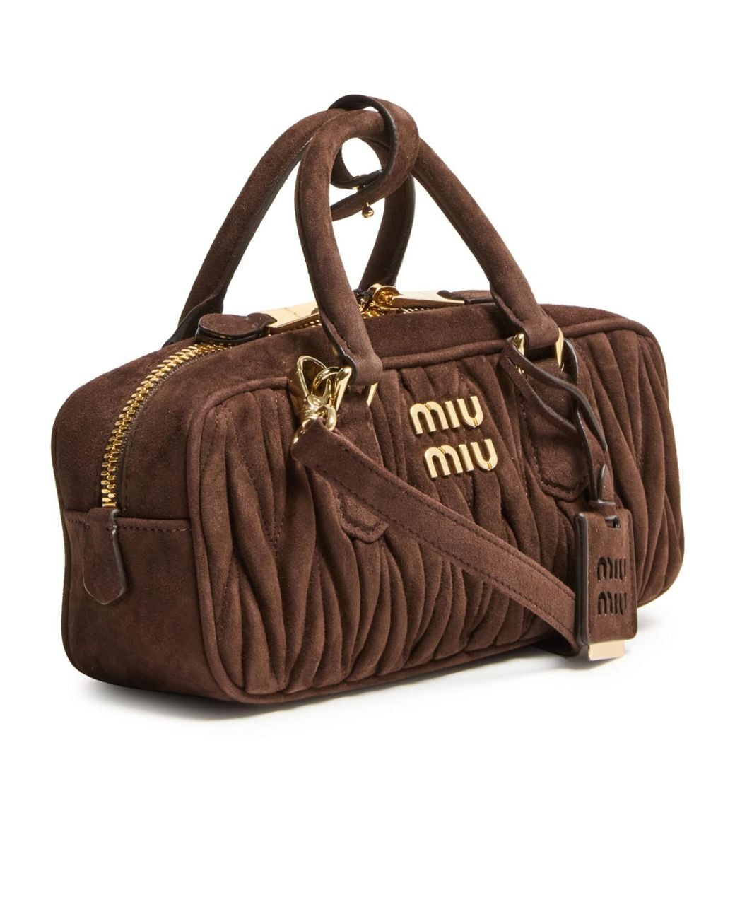 Miu Miu Brown Small Quilted Suede Arcadie Bag