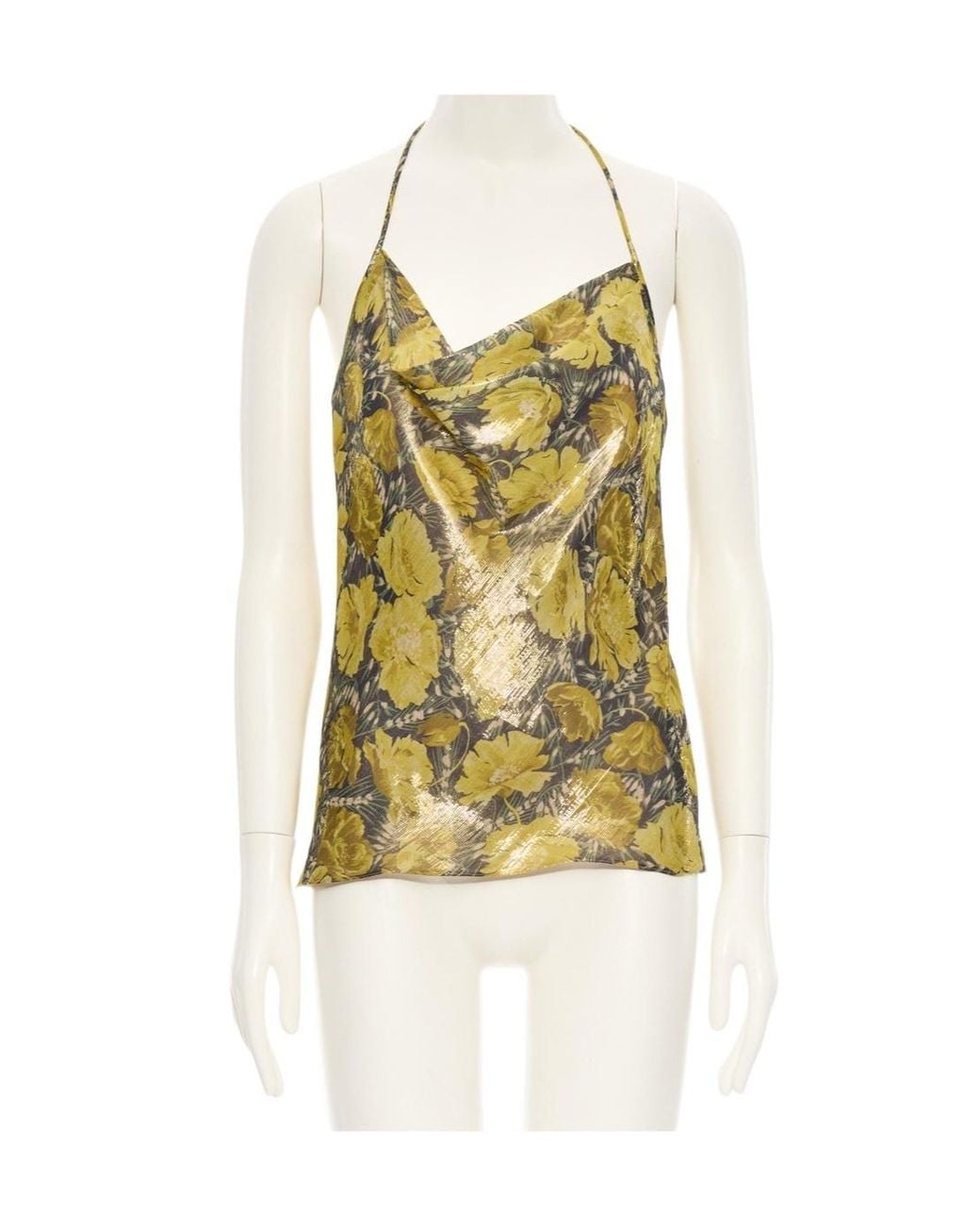 Valentino Yellow Floral-Print Cowl-Neck Blouse
