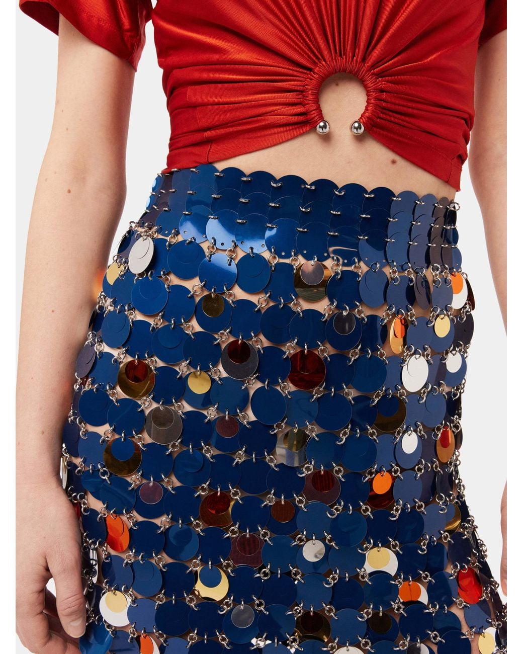 Rabanne Blue High Waisted Sequinned Midi Skirt