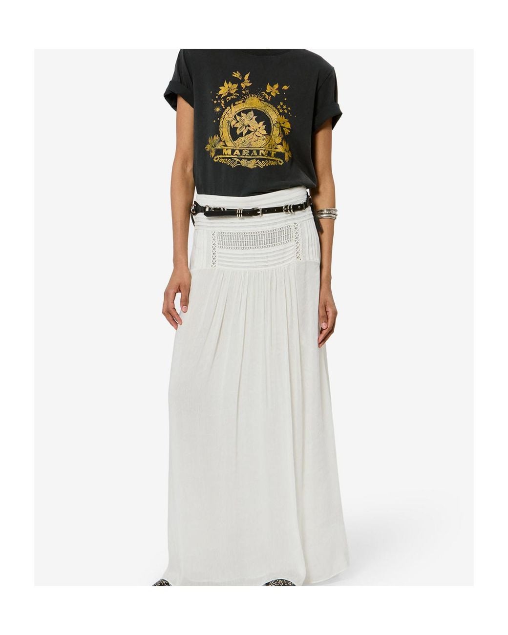 Isabel Marant White Pylka Skirt Openwork Linen-Blend Skirt