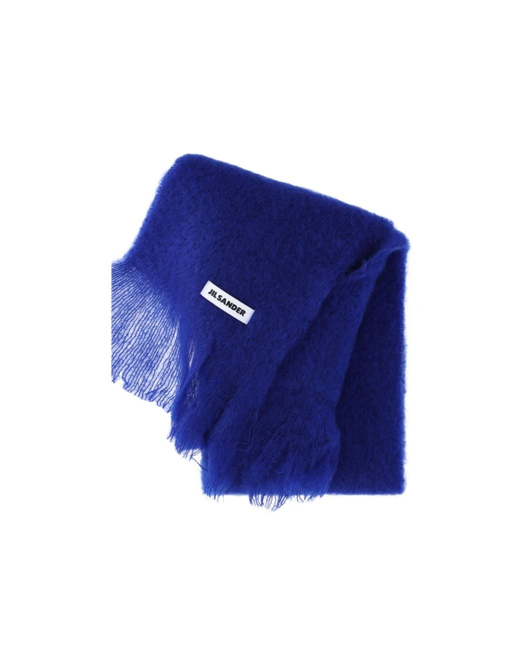 Jil Sander Blue Fringed Logo Scarf for men