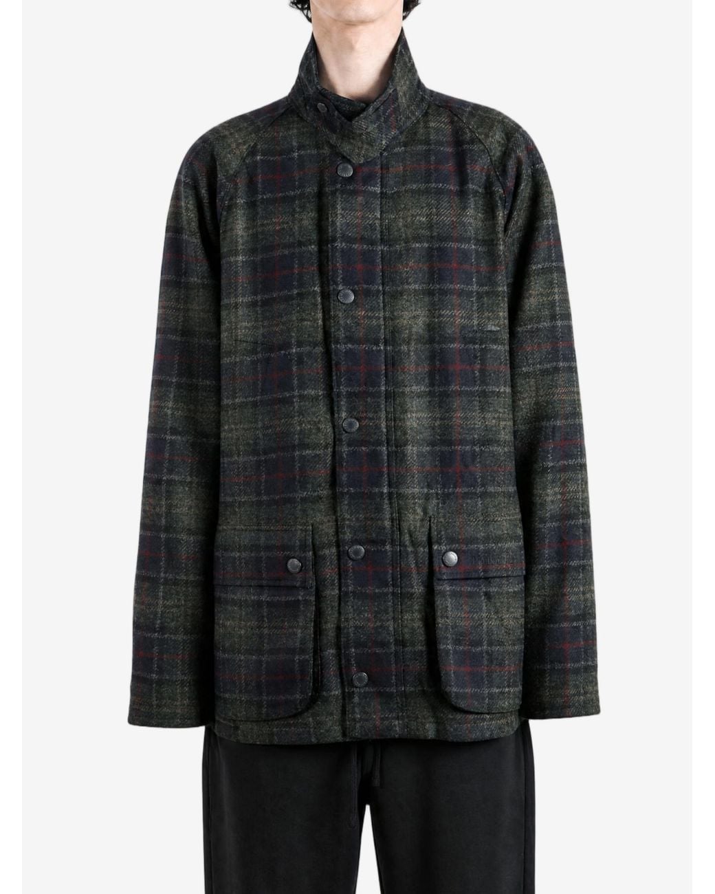 Barbour Black Plaid Stand Collar Jacket for men