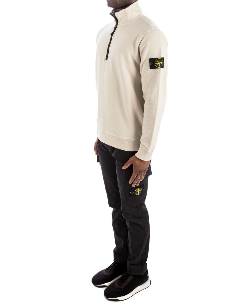Stone Island Black Compass-Patch Straight-Leg Trousers for men