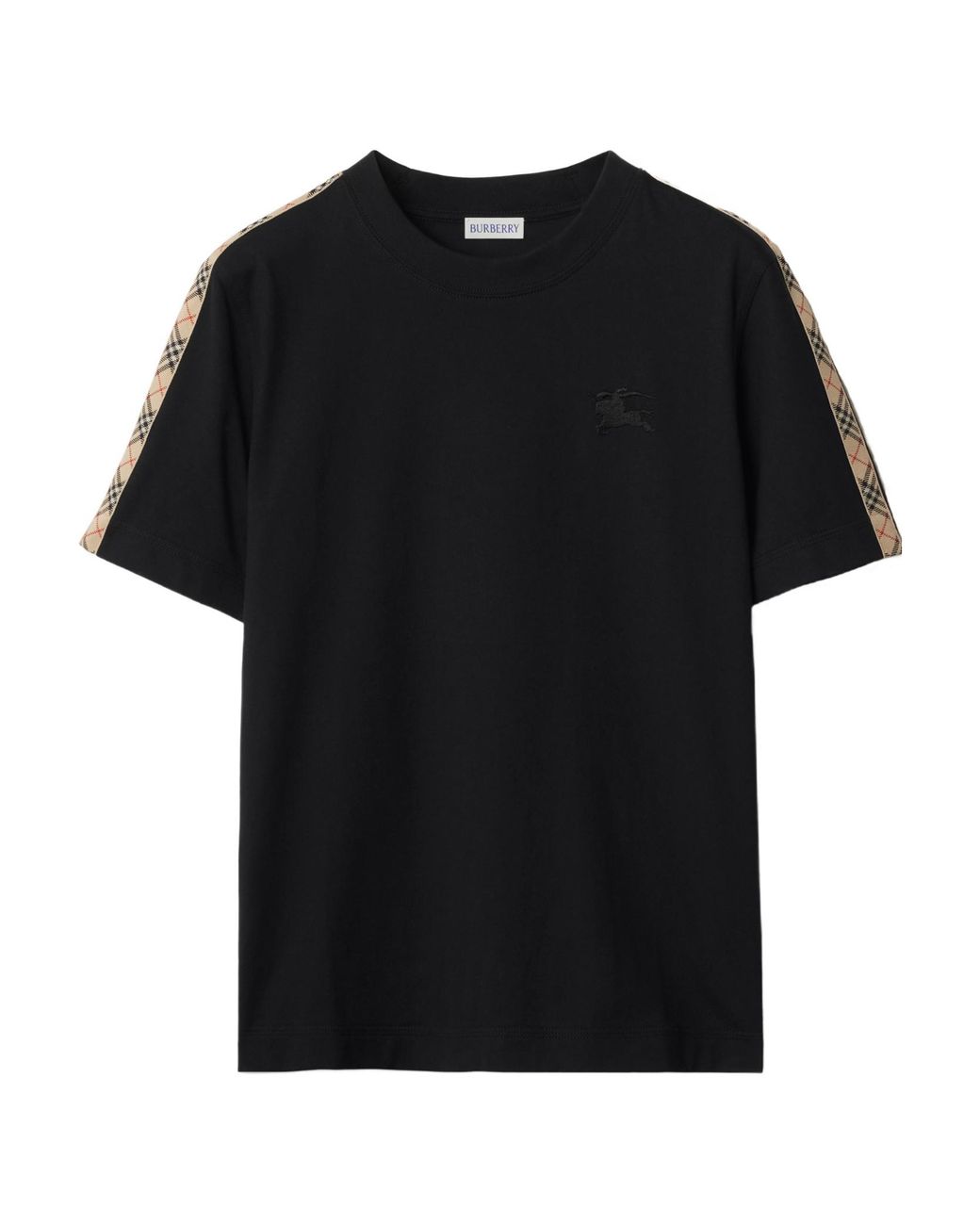 Burberry Black Logo Embroidered Check-Trim T-Shirt