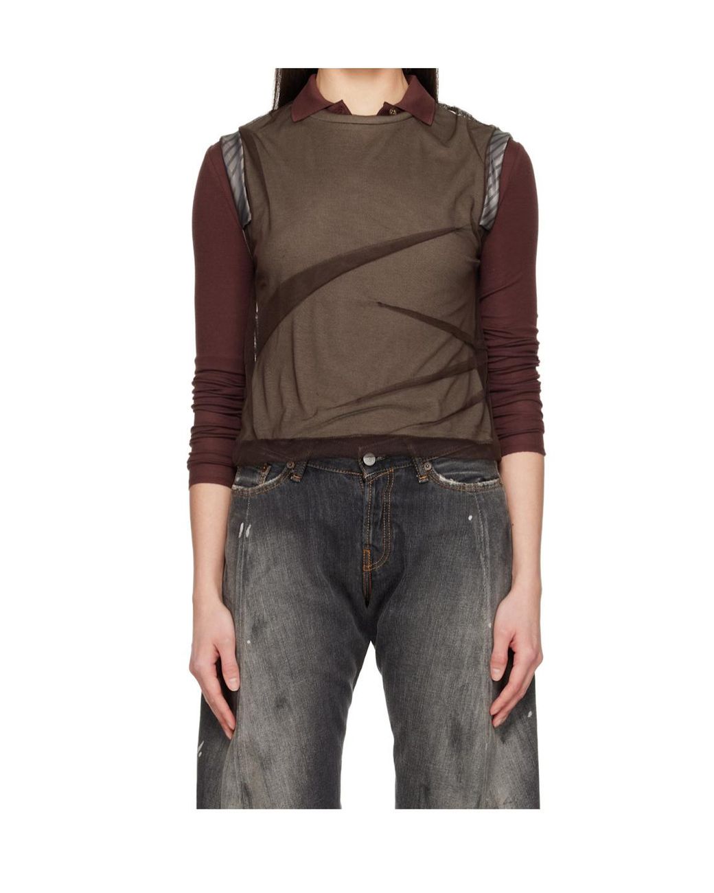 ANDERSSON BELL Green Layered Mesh Pleated Top