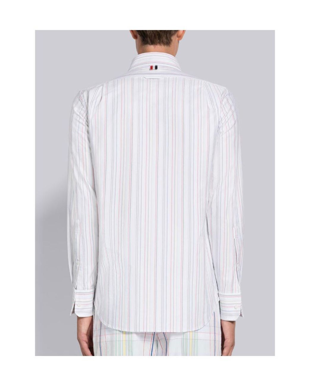 Thom Browne White University-Striped Long-Sleeved Buttoned Shirt for men