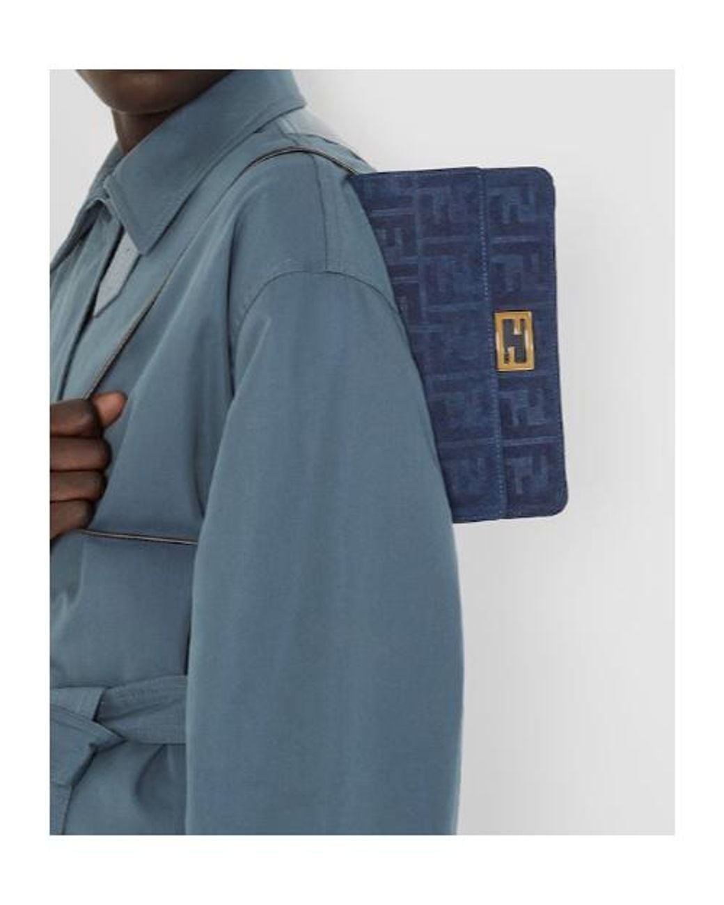 Fendi Blue Baguette Ff Flocked Chained Wallet