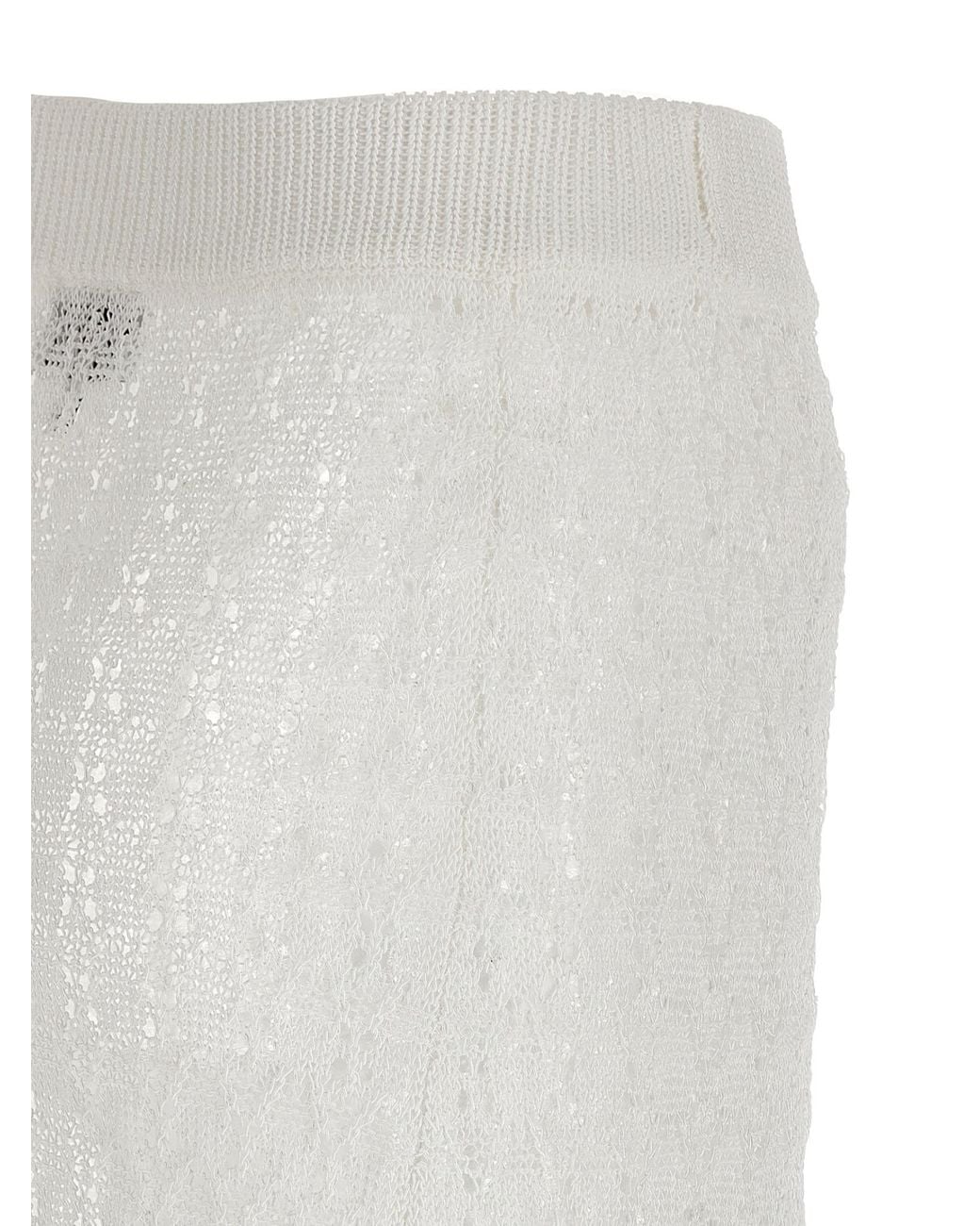 Ganni White Shiny Pointelle Knitted Skirt