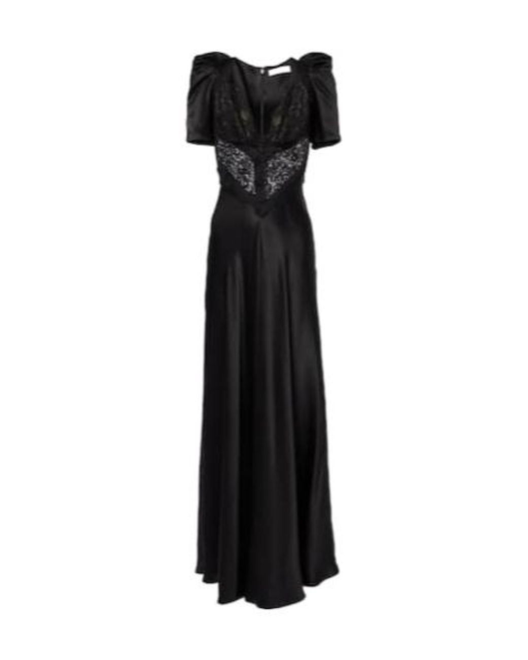 Rodarte Black Lace-Trimmed Silk Charmeuse Gown