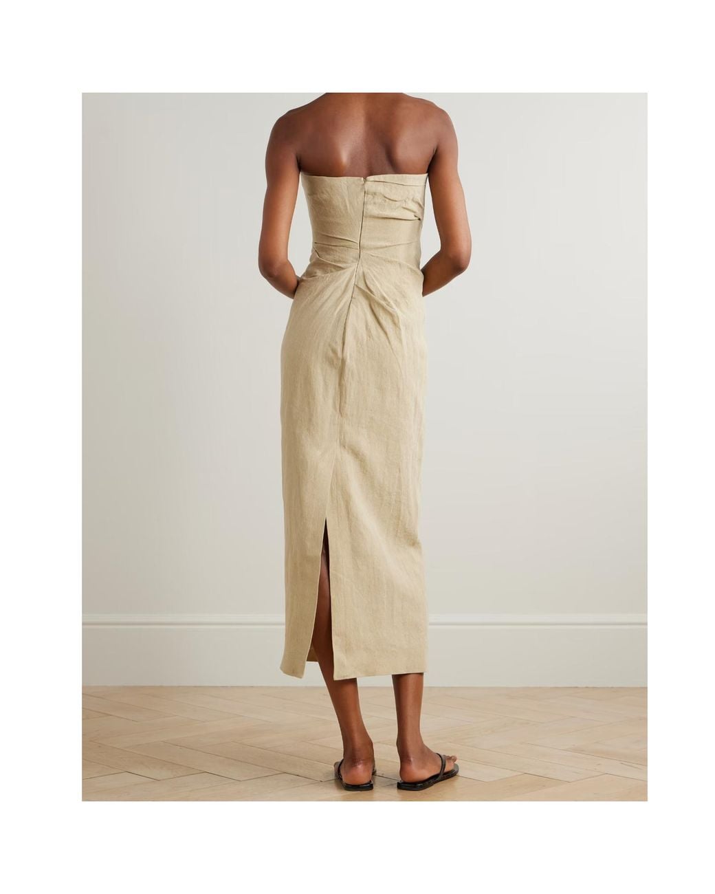 TOVE Natural Sabella Strapless Gathered Linen Midi Dress