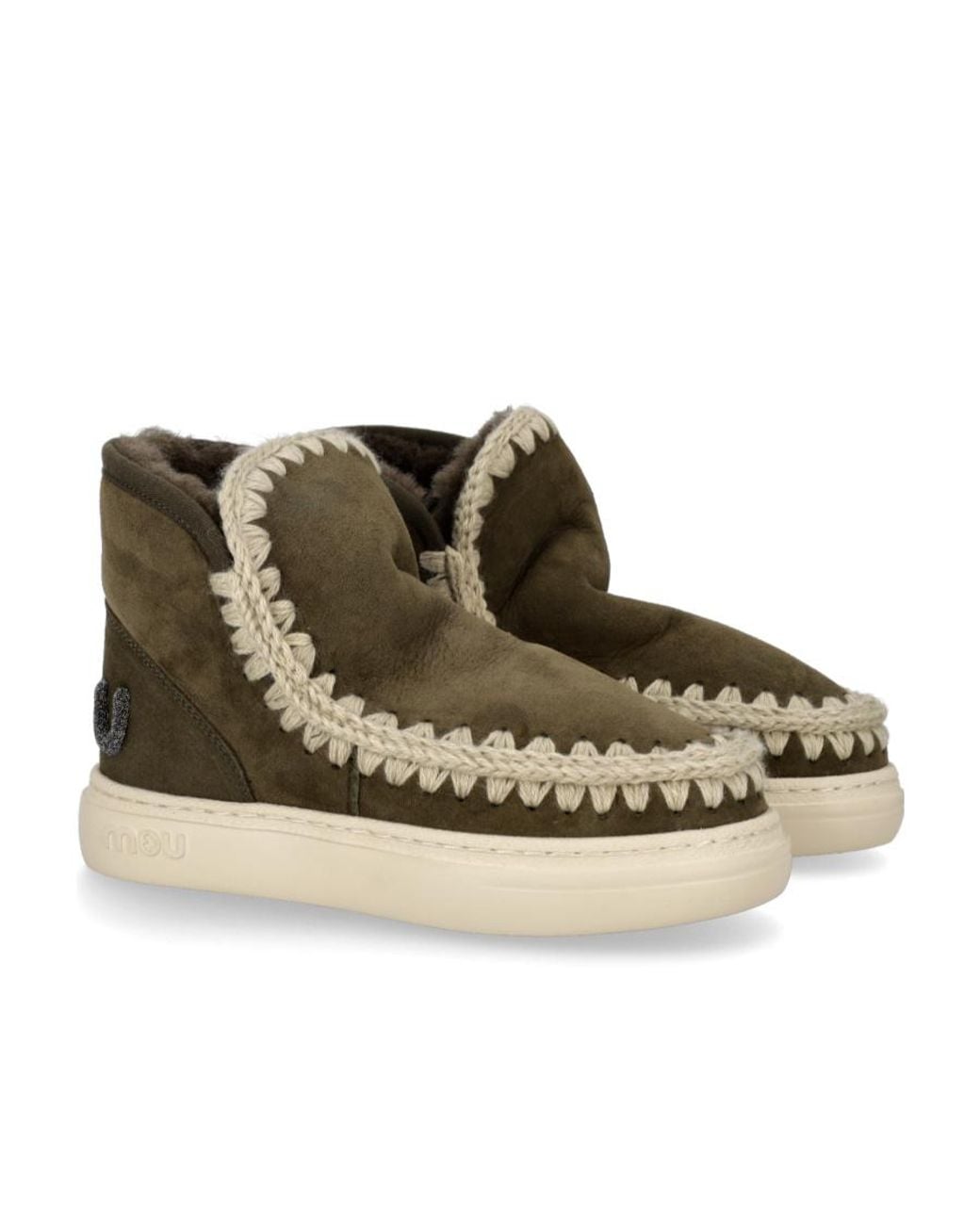 Mou Brown Sewing Detail Design Round Head Short Boots