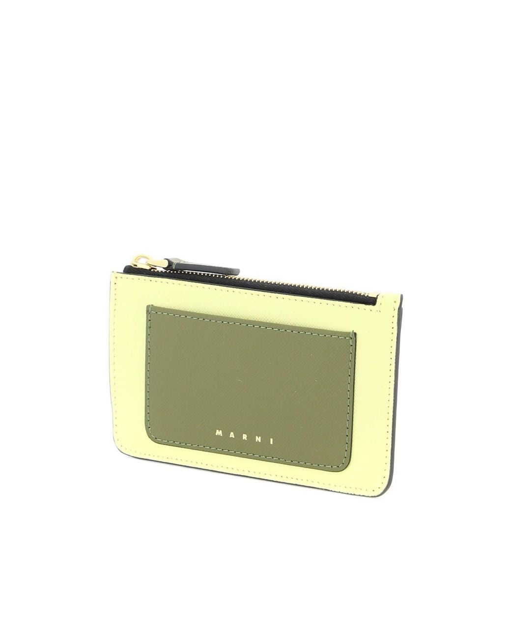 Marni Yellow Saffiano Logo Printed Card Case