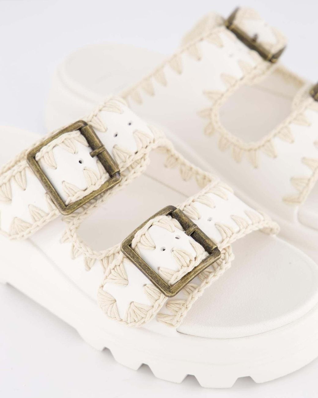 Mou White Eva One-Piece Buckled Slides