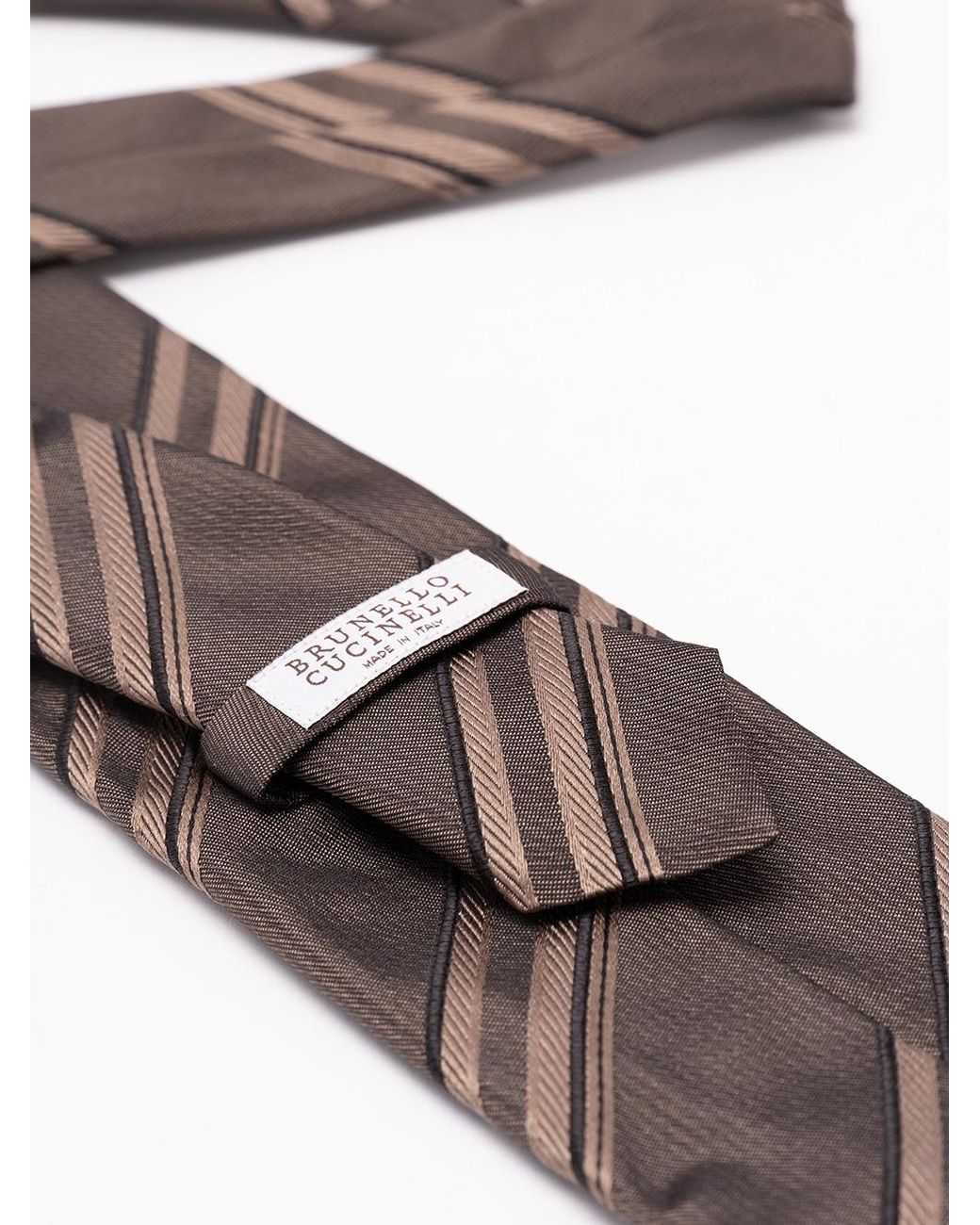 Brunello Cucinelli Brown Textured Striped Silk Tie for men